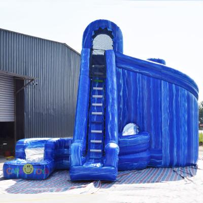 China Large outdoor commercial inflatable blue kids waterslide cheap inflatable crash water slide with splash pool for sale