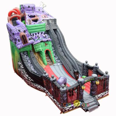 China Commercial Spooky Mansion Chased Inflatable House Slide Castle Halloween Bounce House Bouncy Jumper Slide For Sale for sale