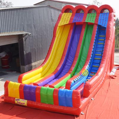 China Big Rainbow Kids Triple Lane Cheap Colorful Commercial Outdoor Inflatable Slide Adult Inflatable Dry Slide For Kids for sale