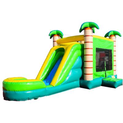 China Combo Room Jumper For Kids Adult Commercial Outdoor Inflatable Tropical Waterslide Palm Water Slide Bounce Bouncer Combo for sale