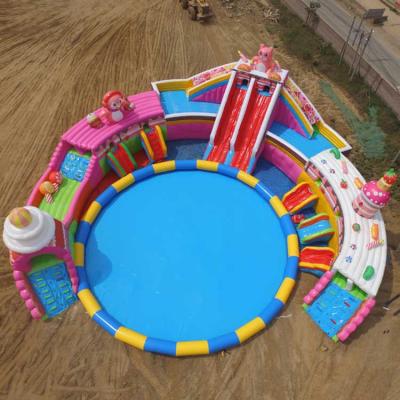 China Commercial Hot Selling Pink Bear Mobile Inflatable Water Park, Large Inflatable Water Pool Aqua Park, Amusement Park For Sale for sale