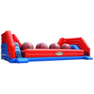 China Commercial Red Inflatable Big Baller Challenge Interactive Ball Game Wipeout Theme Inflatable Baketball Obstacle Course For Adult for sale