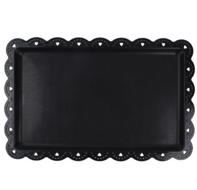 China Extra-thick design; Lace Patterns Adjust Tray Black Platters Serving Plastic for Dessert, Appetizer, Parties, Rectangular Lace Design Dishes for sale