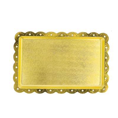 China Gold Stable Tray Rectangular Plastic Serving Plates for Dessert Donut Cupcake for Christmas Graduation Party for sale