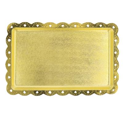 China Gold Stable Tray Rectangular Plastic Serving Plates for Dessert Cupcake for Wedding Christmas Graduation Party for sale