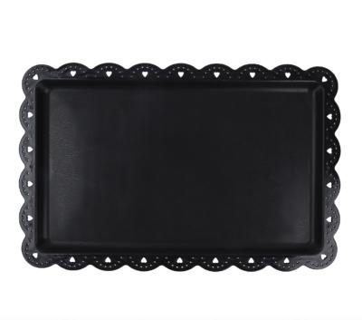 China Extra-thick design; Lace Patterns Tray Black Color Platters Serving Plastic for Appetizer, Parties, Rectangular Lace Design Dishes for sale