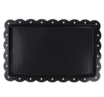 China Extra-thick design; Lace Tray Black Food Plate Serving Plastic Templates for Appetizer, Parties, Rectangular Lace Design Dishes for sale