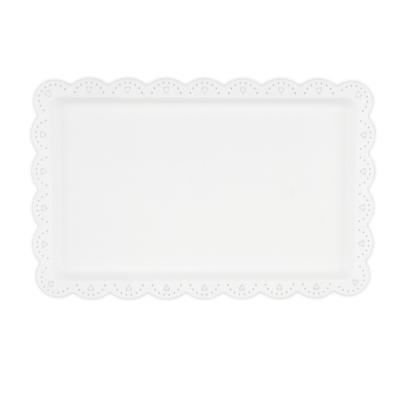 China Extra-thick design; Lace Patterns; White Serving Tray Dessert Plates Light Weighting Lace Design Plastic Trays For Appetizer Parties for sale