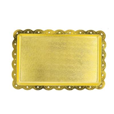 China Extra-thick design; Lace Patterns Gold Rectangular Food Plates Plastic Serving Tray For Decoration Dessert Donut Cupcake For Wedding Christmas Graduation Party for sale