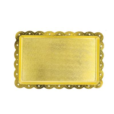 China Gold Stable Color pp Tray Rectangular Plates for Dessert Donut Cupcake for Wedding Christmas Graduation Party for sale