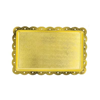 China Stable Gold Tray Color Rectangular Plastic Serving Plates for Dessert Cupcake for Wedding Christmas Graduation Party for sale