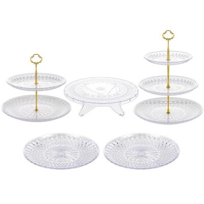 China Lightweight ; reusable and easy to install 5 piece crystal clear ps cupcake stand set wedding decoration cake stand with gold struts for wedding birthday party for sale