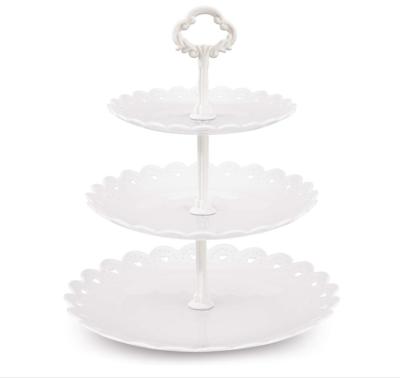 China Large 3 Tier 3 Tier White Cupcake Stand Plastic Serving Tray With White Struts For Wedding Birthday Christmas Party for sale