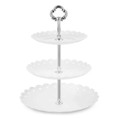 China Large 3 Tier 3 Tier Cupcake Stand Plastic Serving Tray With Silver Struts For Wedding Birthday Christmas Party for sale