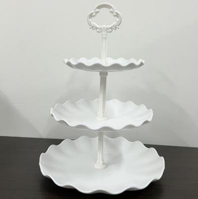 China White Stable Round Plate 3 Tier Cupcake Stand With Edge Small Wavy Design Thick And Firm Durable for sale