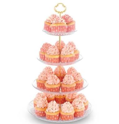 China 4 Tier Clear Elegant Plastic Gold Cupcake Stand Display Holder Dessrt Cake Decorating Tools For Party Birthday Baby Shower for sale