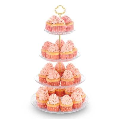 China Clear Clear PS 3/4 Tier Cupcake Stand With Gold Metal Struts Dessert Tower For Party Wedding Birthday Ceremony for sale