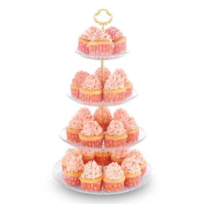 China Clear Clear 3/4 Tier Cupcake Stand With Gold Metal PS Hardware Struts Dessert Tower For Party Wedding Birthday Ceremony for sale