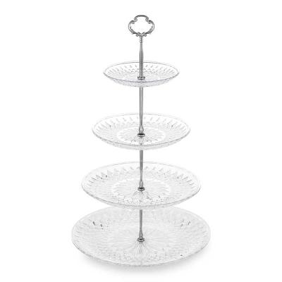 China Light Silver 3/4 Tier PS Cupcake Stand Cake Decorating Stand With Crystal Clear Plastic Plates Metal Struts Dessert Tower For Party for sale