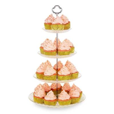 China 3/4 Tier Clear PS Clear And Silver Cupcake Stand Decorating Cake Stand With Plastic Plates Metal Struts Dessert Tower For Party for sale