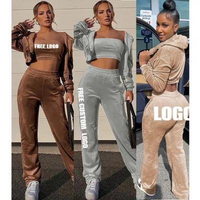 China Custom Hot Sale Logo Velvet Tracksuits Women Clothes Fashion Breathable 3 Piece Sets Casual Hoodie Outfits for sale