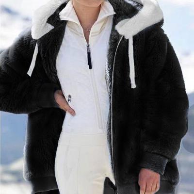 China Anti-wrinkle XH New casual coat women winter loose plush outwear women fashion zipper hooded clothing for sale