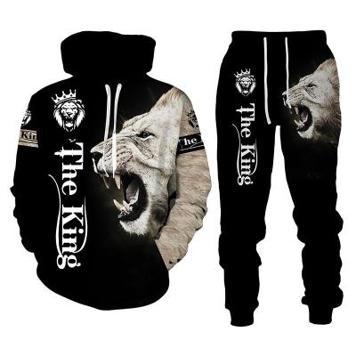 China Breathable Hot Sale Custom Logo 3D Long Sleeve Animal Printed 2 Piece Mens Set Mens Hoodies Sweatshirts Autumn for sale