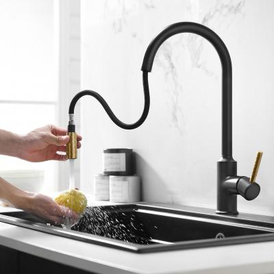 China Thermostatic Single Pull-Down Faucet Black Kitchen Sink Hand Faucets Brass Kitchen Faucet for sale