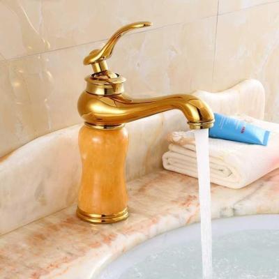 China America Style Single Handle Jade Faucet Metered Basin Faucet Jade Faucet Antique Dull Gold Faucets for sale