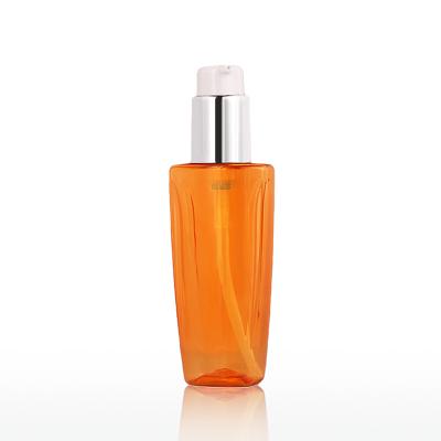 China Wholesale Cosmetic Luxury Unique Shape 100ml Body Lotion Pump Bottle Orange Translucent Plastic Packaging for sale