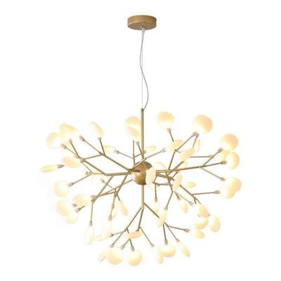 China 2022 Hot Sale Contemporary Custom Single Led Acrylic Metal Chandelier Rose Gold Branch Firefly Design for sale