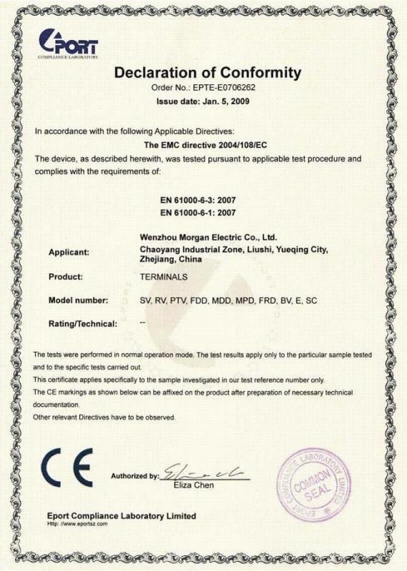 CE CERTIFICATE - WENZHOU MOGEN ELECTRIC CO., LTD