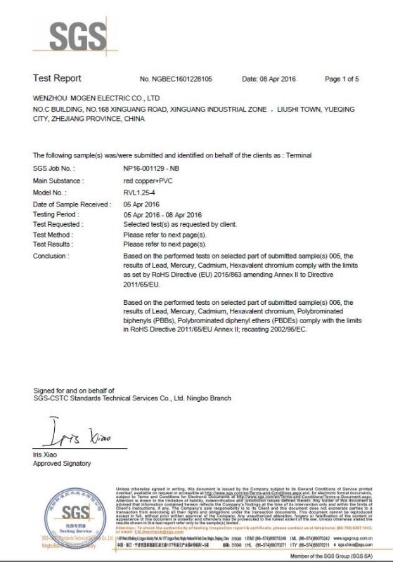 SGS TESTING REPORT - WENZHOU MOGEN ELECTRIC CO., LTD