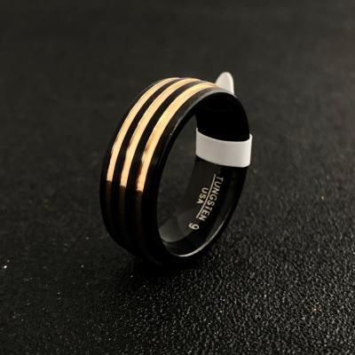 China 2021 Hot Selling FASHIONABLE Amazon Gold Plated Tungsten Carbon Fiber 8mm Ring With Thickness 3mm High Polished And Bevels Finger Ring For m for sale