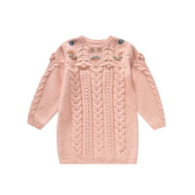 China 2022 New Latest Embroidery Design Girls Children's Anti-pilling O-neck Knitted Sweater For Button for sale