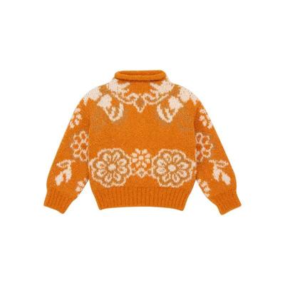 China Long Girls' Jacquard O Neck Knitted Long Sleeve Pullover Jumper Sweater For Sale for sale