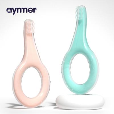 China Aynmer Baby Meal Grade Silicone High Quality Soft Practicing Colorful Teeth Cleaning Toothbrush For Baby for sale