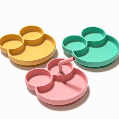 China BPA free custom factory supply color cartoon baby tableware silicone suction divided baby food snack feeding dish for sale