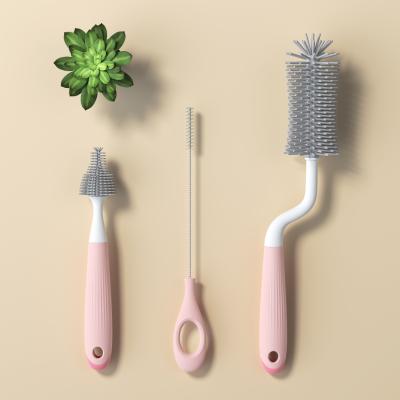 China 3pcs Baby Bottle Sustainable Cleaning Brushes Special Design For Nipple/Straw/Body Silicone Brush for sale