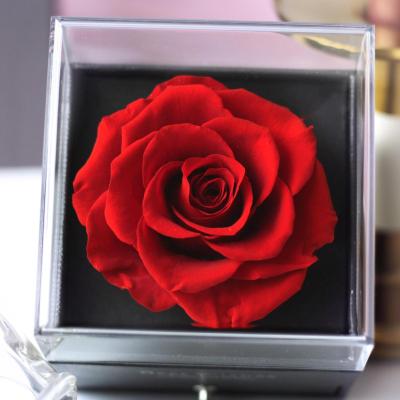 China Real Touch Hot Sale Single FlowerJewelry Box Preserved Forever Rose Head In Real Large Acrylic Gift Box Preserved for sale