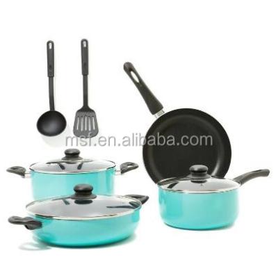 China Sustainable Hot Nonstick Oil Free Aluminum Cookware 9 Pieces Set Pots And Pans for sale