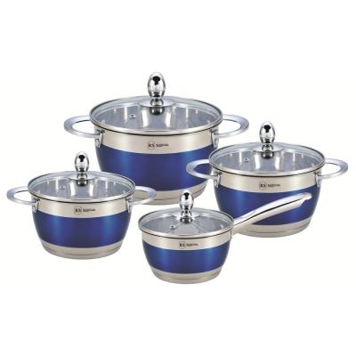 China Sustainable Sloping Shape Stainless Steel Colored Cookware Sets Kitchen With Zinc Alloy Handles for sale