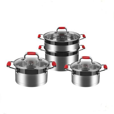 China Sustainable 16cm 20cm 24cm Cassero 24cm steamer 7pcs stainless steel cookware set MSF-8015 for sale