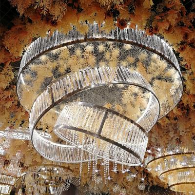 China New Lamp Strip Wedding Props Metal Ceiling Ring Five Ring Song Crystal Light Wedding Stage Decoration for sale