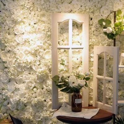 China Natural Touch Wedding Party Decoration 8x8 Feet Flower Wall or Customized White Flower Wall Roll Up Flower Wall Backdrop Fabric for sale