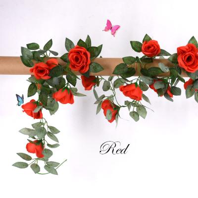 China Beautiful Colorful Artificial Rose Vine Flowers with Green Leaves Rose Hanging Vine Flowers Garland Silk Ivy Plants for Home Wedding Party for sale