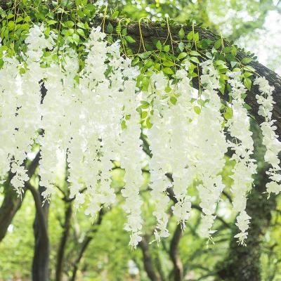 China Artificial Silk Wisteria Vine Ratta Wisteria Hanging Garland Silk Long Hanging Bush Flowers String Party Wedding Home Decor for sale