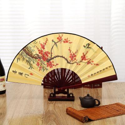 China Satin + Bamboo Frame Wedding Props Chinese Peony Fan Decorations Folding Fan Party Decoration Items for sale