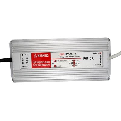 China LPV-60 IP67 LED Light Waterproof Single Switch Waterproof Power Supply 5A 12V 24V 60W for sale