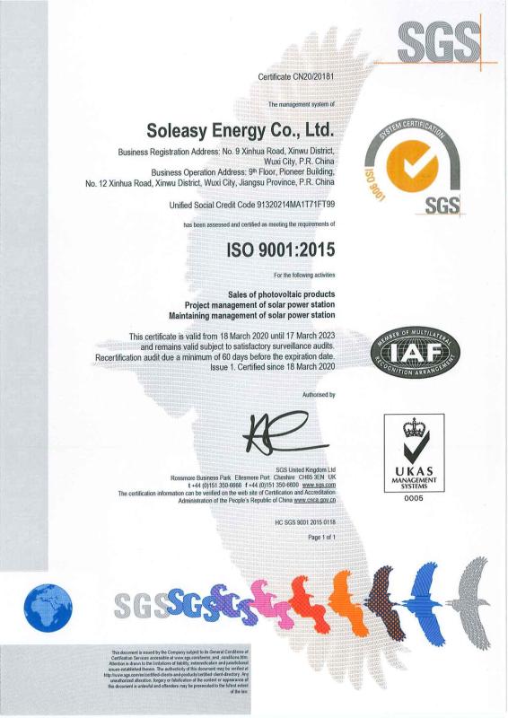 ISO9001 - Soleasy Energy Co., Ltd.